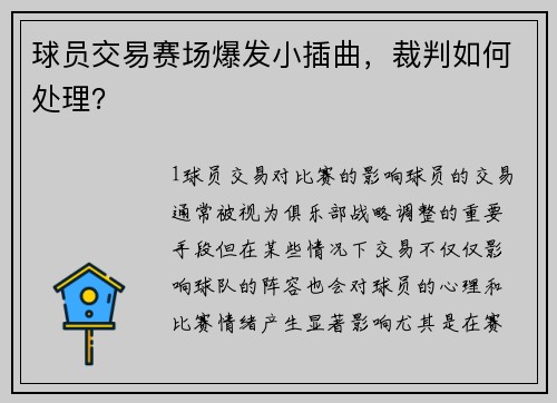 球员交易赛场爆发小插曲，裁判如何处理？